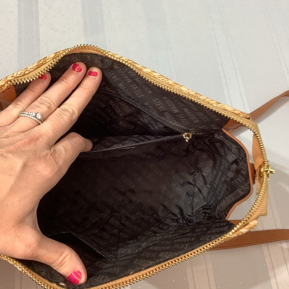 Steve Madden Crossbody Bag Straw Purse Natural Lexi Seasonal Brown Tan Gold - Picture 9 of 13